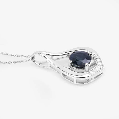1.24 Carat Genuine Blue Sapphire and White Diamond 10K White Gold Pendant - Image 8