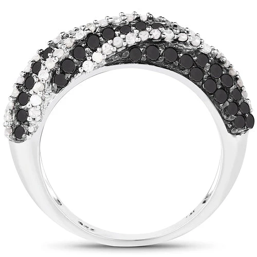1.25 Carat Genuine Black Diamond & White Diamond .925 Sterling Silver Ring - Image 2