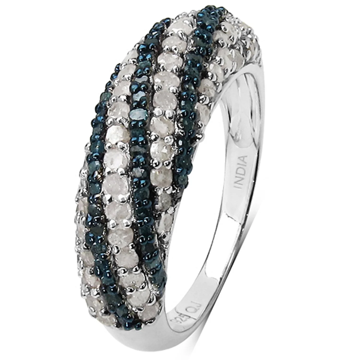 1.25 Carat Genuine Blue Diamond and White Diamond .925 Sterling Silver Ring - Image 2