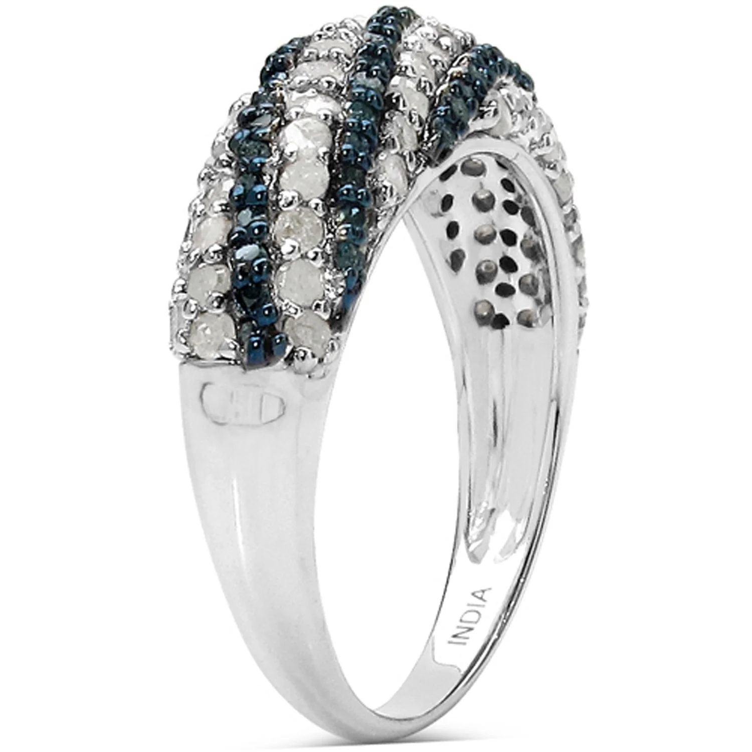 1.25 Carat Genuine Blue Diamond and White Diamond .925 Sterling Silver Ring - Image 3