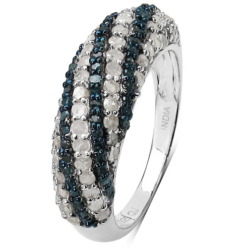 1.25 Carat Genuine Blue Diamond and White Diamond .925 Sterling Silver Ring - Image 5
