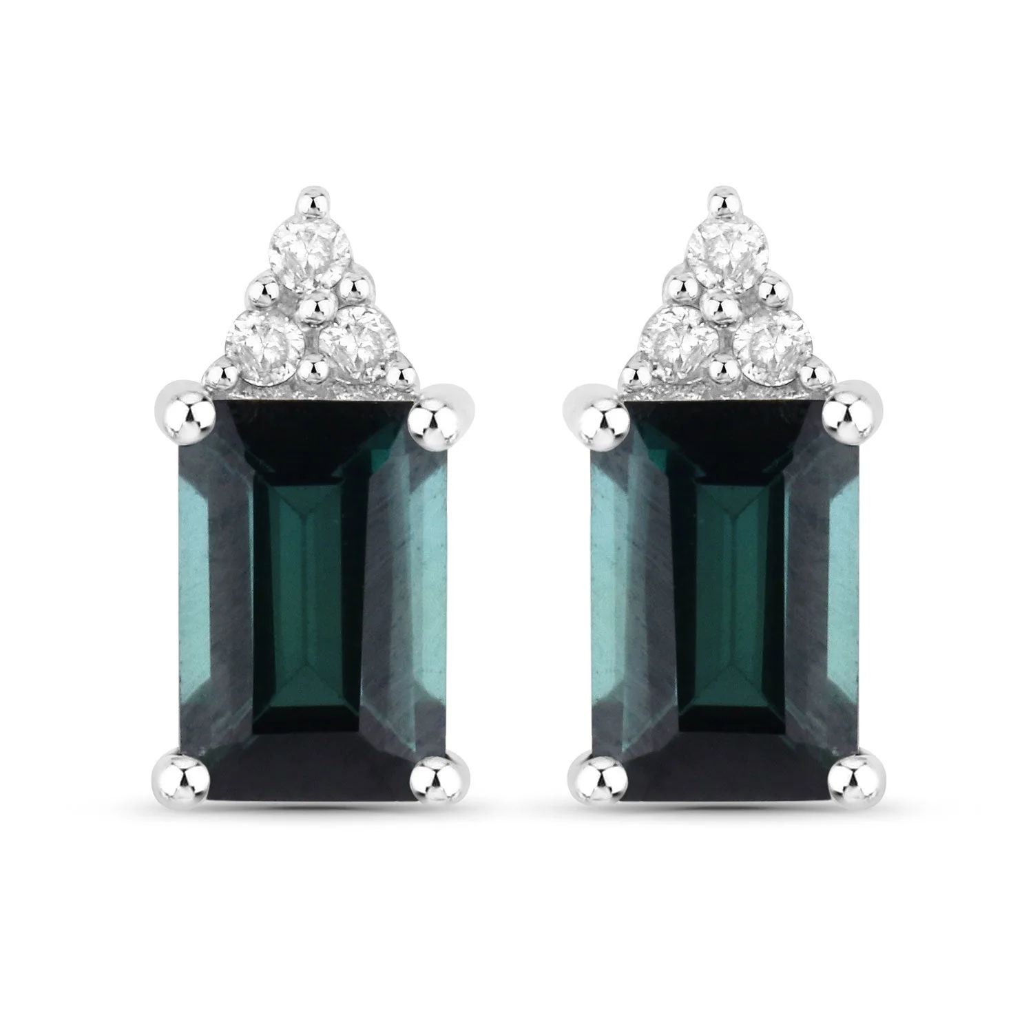 1.25 Carat Genuine Green Tourmaline and White Diamond 14K White Gold Earrings