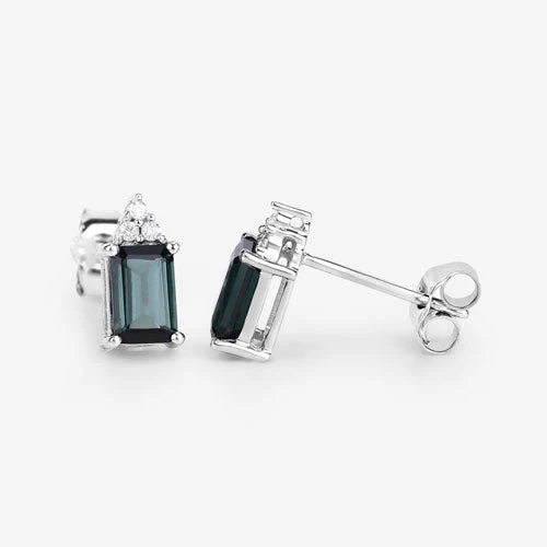 1.25 Carat Genuine Green Tourmaline and White Diamond 14K White Gold Earrings - Image 10