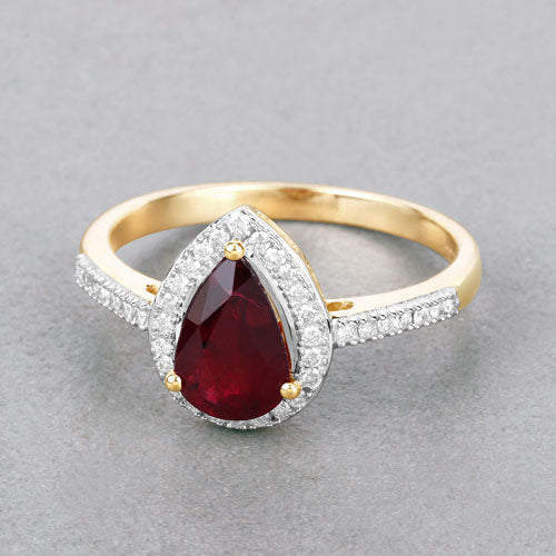 1.25 Carat Genuine Ruby and White Diamond 14K Yellow Gold Ring - Image 4