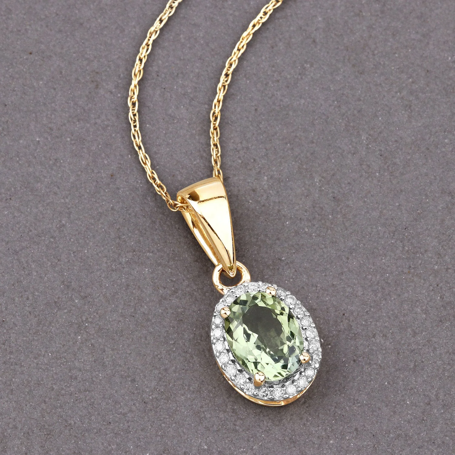 1.27 Carat Genuine Green Tourmaline and White Diamond 14K Yellow Gold Pendant - Image 2