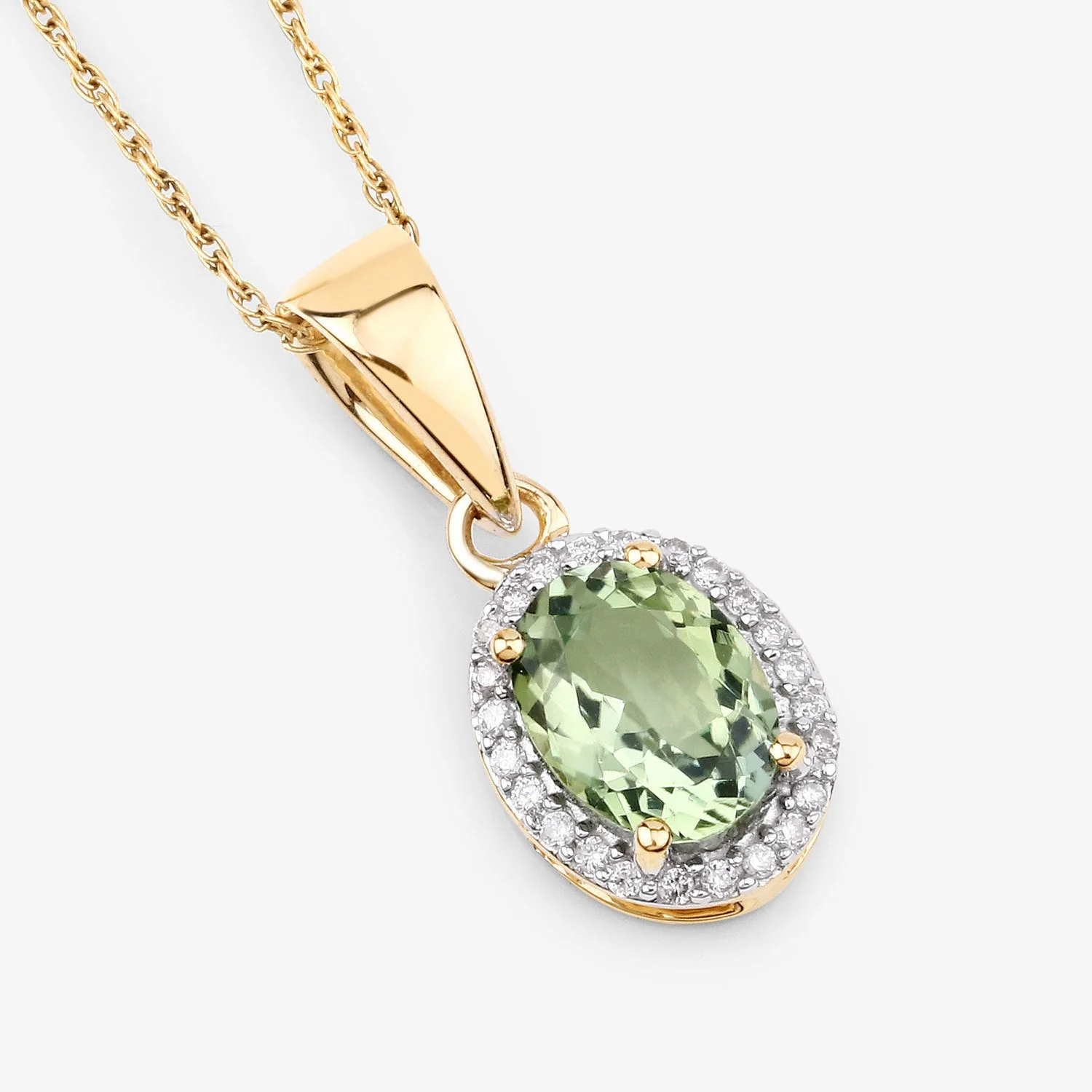 1.27 Carat Genuine Green Tourmaline and White Diamond 14K Yellow Gold Pendant - Image 3