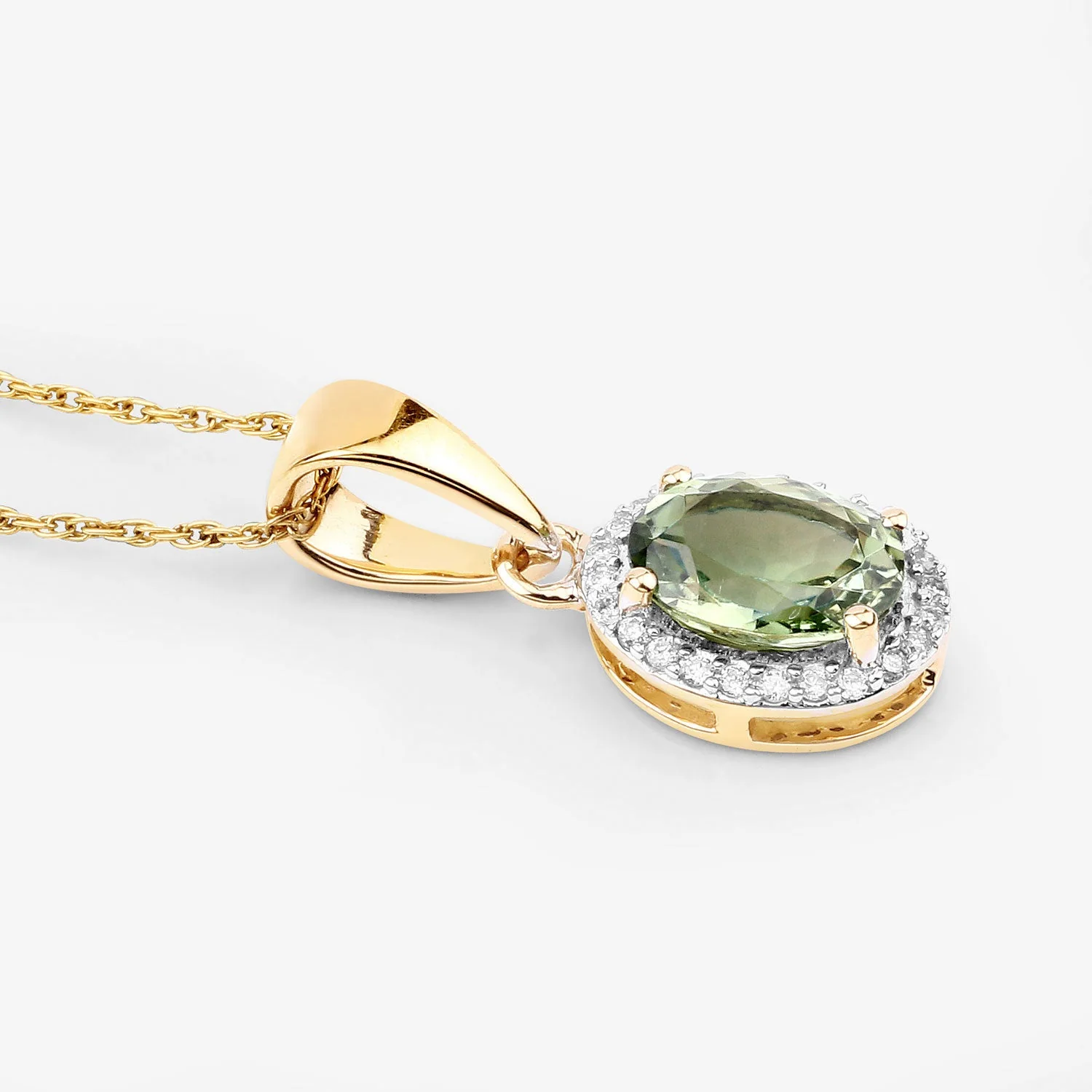 1.27 Carat Genuine Green Tourmaline and White Diamond 14K Yellow Gold Pendant - Image 4