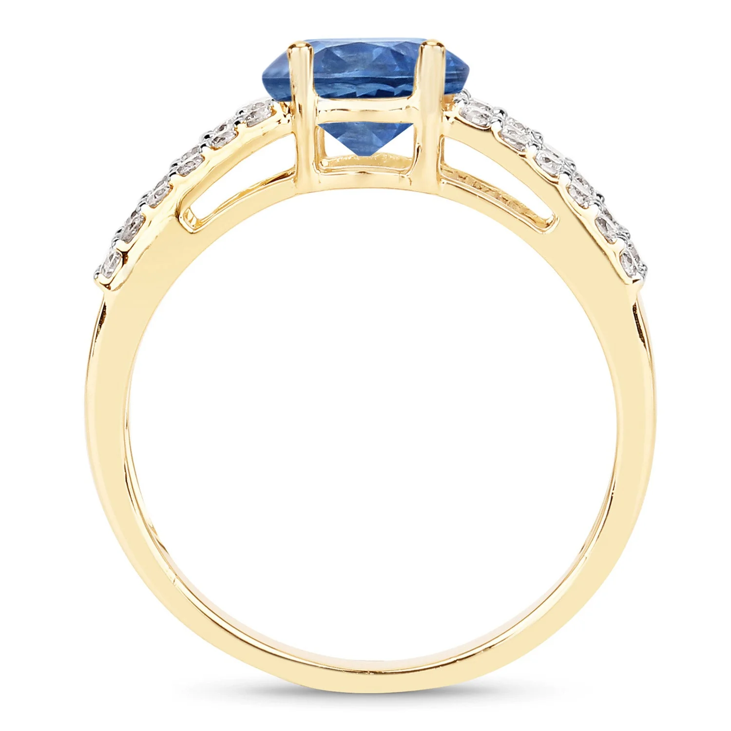 1.29 Carat Genuine Blue Sapphire and White Diamond 14K Yellow Gold Ring - Image 2