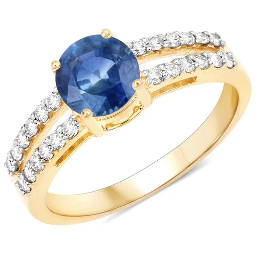 1.29 Carat Genuine Blue Sapphire and White Diamond 14K Yellow Gold Ring - Image 4
