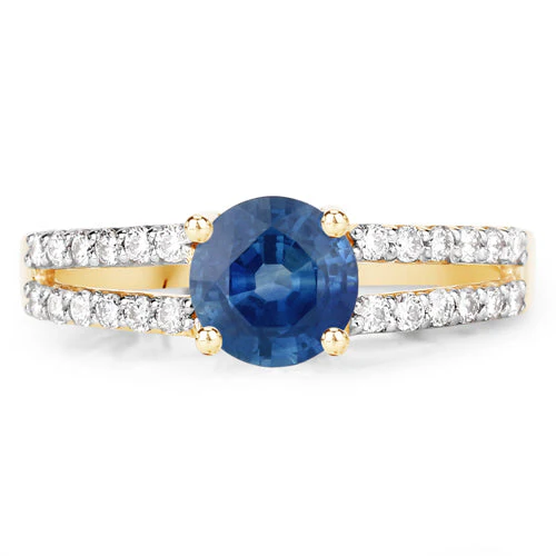 1.29 Carat Genuine Blue Sapphire and White Diamond 14K Yellow Gold Ring - Image 6