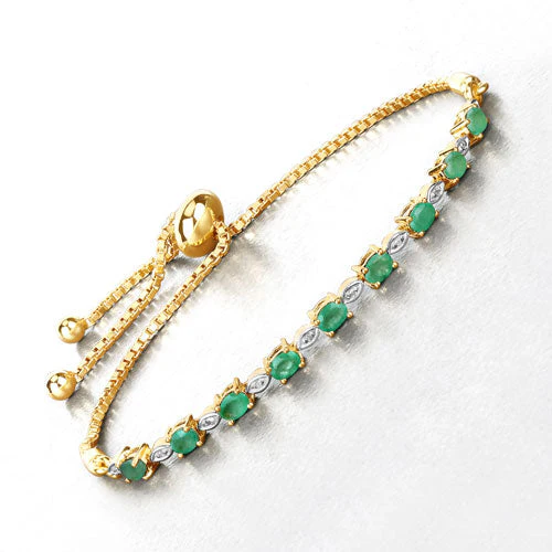 1.29 Carat Genuine Emerald and White Diamond .925 Sterling Silver Bracelet - Image 7