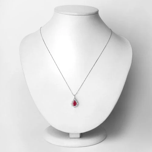 1.29 Carat Genuine Ruby and White Diamond 14K White Gold Pendant - Image 2