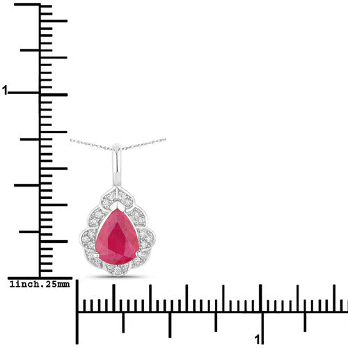 1.29 Carat Genuine Ruby and White Diamond 14K White Gold Pendant - Image 3