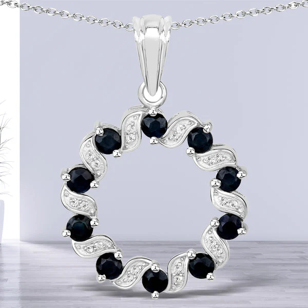 1.30 Carat Genuine Blue Sapphire and White Topaz .925 Sterling Silver Pendant