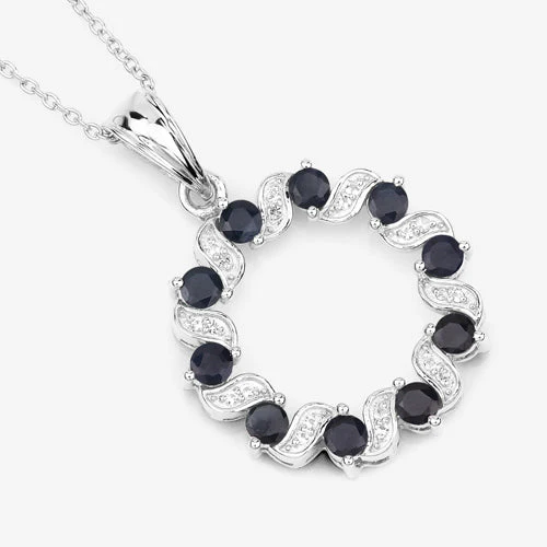 1.30 Carat Genuine Blue Sapphire and White Topaz .925 Sterling Silver Pendant - Image 11
