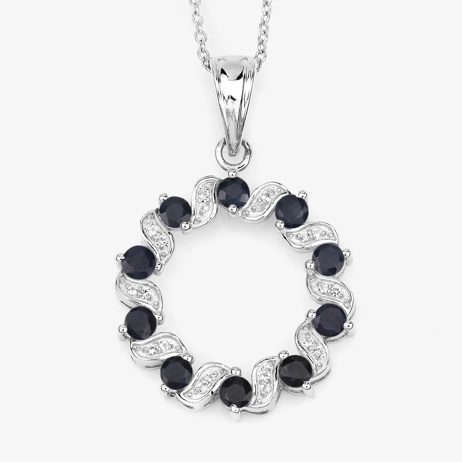 1.30 Carat Genuine Blue Sapphire and White Topaz .925 Sterling Silver Pendant - Image 5