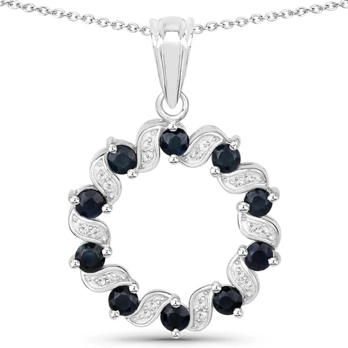 1.30 Carat Genuine Blue Sapphire and White Topaz .925 Sterling Silver Pendant - Image 6