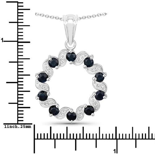 1.30 Carat Genuine Blue Sapphire and White Topaz .925 Sterling Silver Pendant - Image 8
