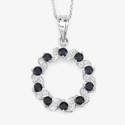 1.30 Carat Genuine Blue Sapphire and White Topaz .925 Sterling Silver Pendant - Image 9
