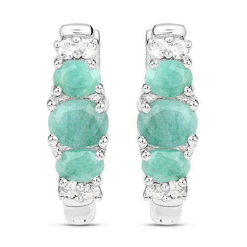 1.30 Carat Genuine Emerald and White Topaz .925 Sterling Silver Earrings
