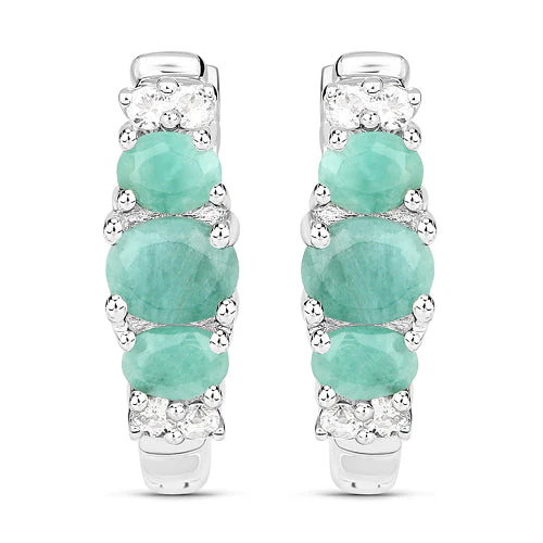 1.30 Carat Genuine Emerald and White Topaz .925 Sterling Silver Earrings - Image 2