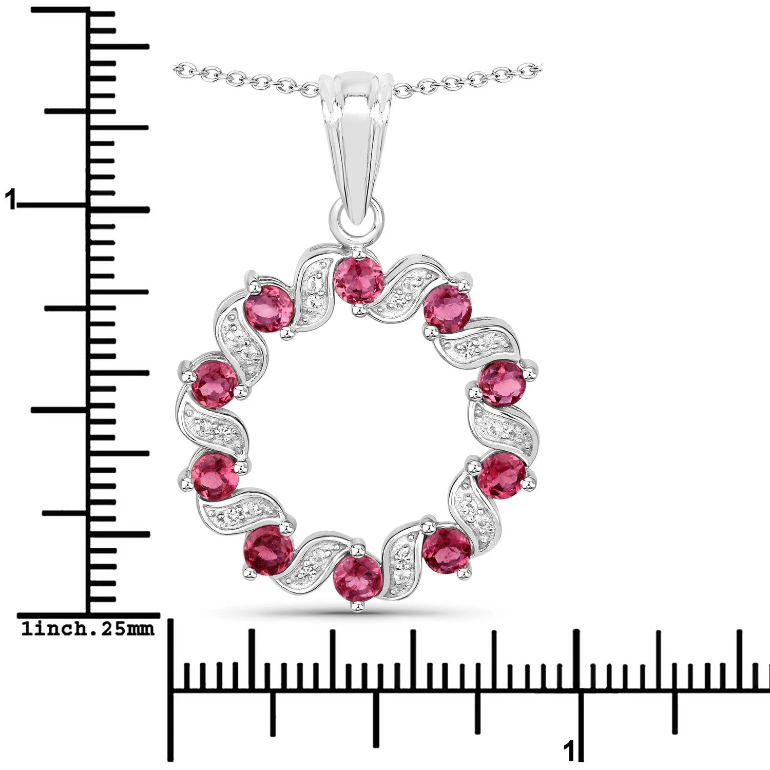 1.30 Carat Genuine Pink Tourmaline and White Topaz .925 Sterling Silver Pendant - Image 4