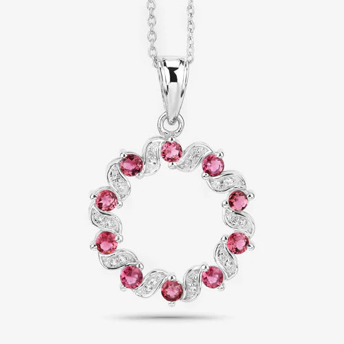 1.30 Carat Genuine Pink Tourmaline and White Topaz .925 Sterling Silver Pendant - Image 9