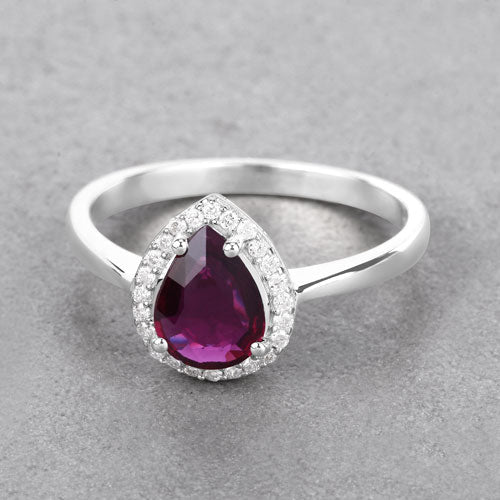 1.30 Carat Genuine Ruby and White Diamond 14K White Gold Ring - Image 4