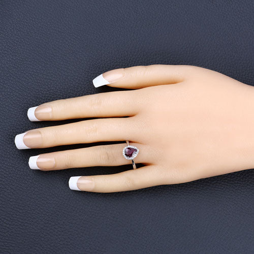 1.30 Carat Genuine Ruby and White Diamond 14K White Gold Ring - Image 5
