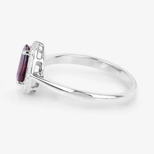 1.30 Carat Genuine Ruby and White Diamond 14K White Gold Ring - Image 6