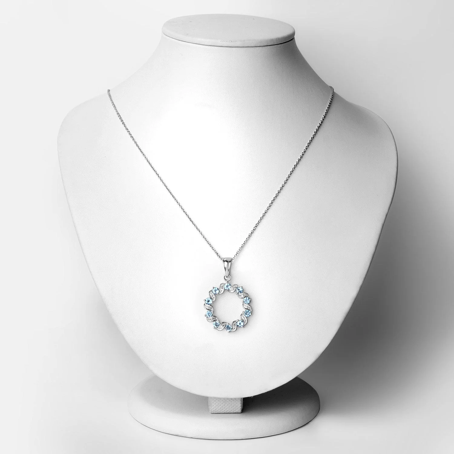1.30 Carat Genuine Swiss Blue Topaz and White Topaz .925 Sterling Silver Pendant - Image 2