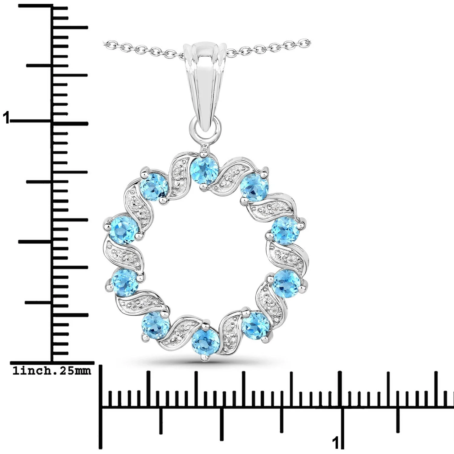 1.30 Carat Genuine Swiss Blue Topaz and White Topaz .925 Sterling Silver Pendant - Image 3