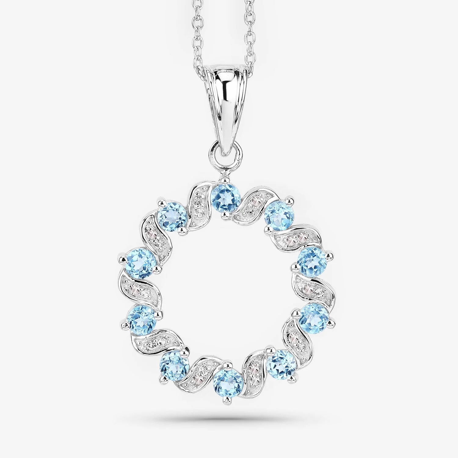 1.30 Carat Genuine Swiss Blue Topaz and White Topaz .925 Sterling Silver Pendant - Image 4