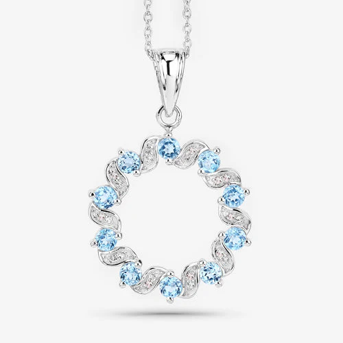 1.30 Carat Genuine Swiss Blue Topaz and White Topaz .925 Sterling Silver Pendant - Image 8