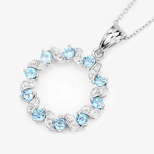 1.30 Carat Genuine Swiss Blue Topaz and White Topaz .925 Sterling Silver Pendant - Image 9