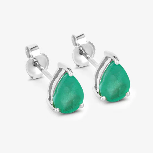 1.30 Carat Genuine Zambian Emerald 10K White Gold Earrings - Image 6