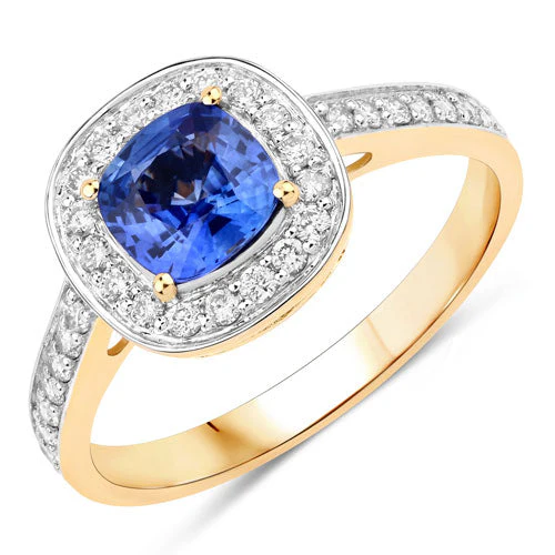 1.31 Carat Genuine Blue Sapphire and White Diamond 18K Yellow Gold Ring - Image 5