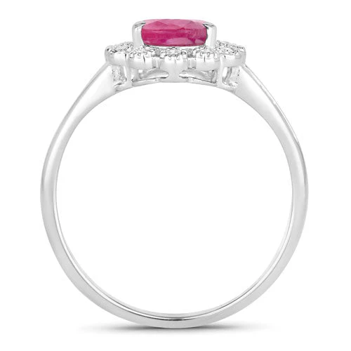1.31 Carat Genuine Ruby and White Diamond 10K White Gold Ring - Image 2