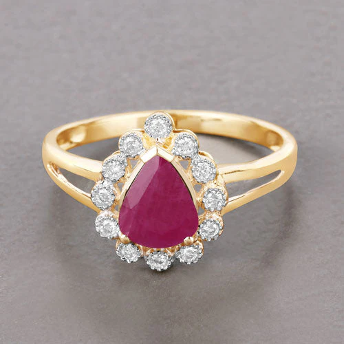 1.31 Carat Genuine Ruby and White Diamond 10K Yellow Gold Ring - Image 4