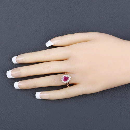 1.31 Carat Genuine Ruby and White Diamond 10K Yellow Gold Ring - Image 5