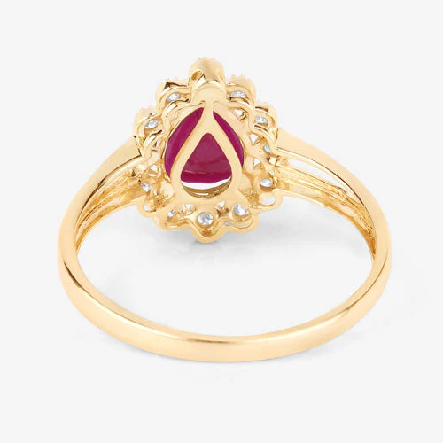 1.31 Carat Genuine Ruby and White Diamond 10K Yellow Gold Ring - Image 7