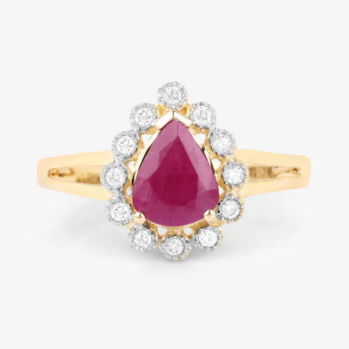 1.31 Carat Genuine Ruby and White Diamond 10K Yellow Gold Ring - Image 8