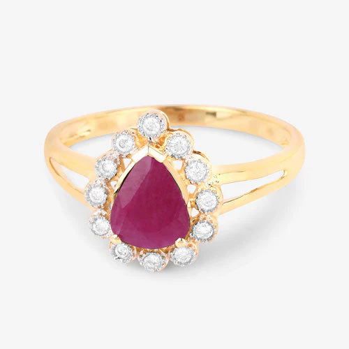 1.31 Carat Genuine Ruby and White Diamond 10K Yellow Gold Ring - Image 9