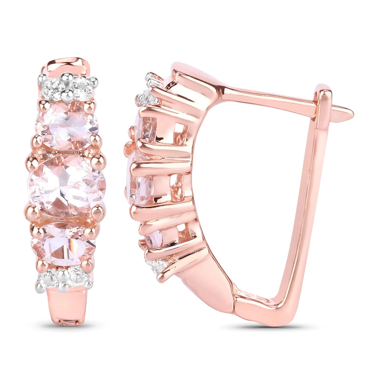 1.32 Carat Genuine Morganite and White Topaz .925 Sterling Silver Earrings - Image 2