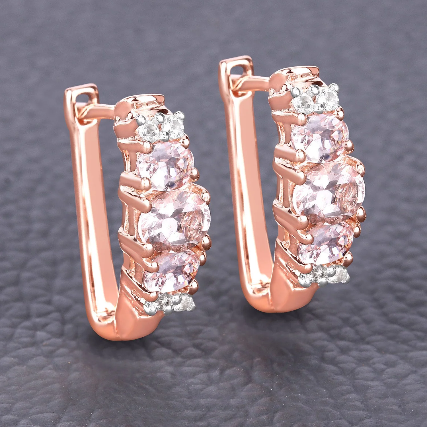 1.32 Carat Genuine Morganite and White Topaz .925 Sterling Silver Earrings - Image 4