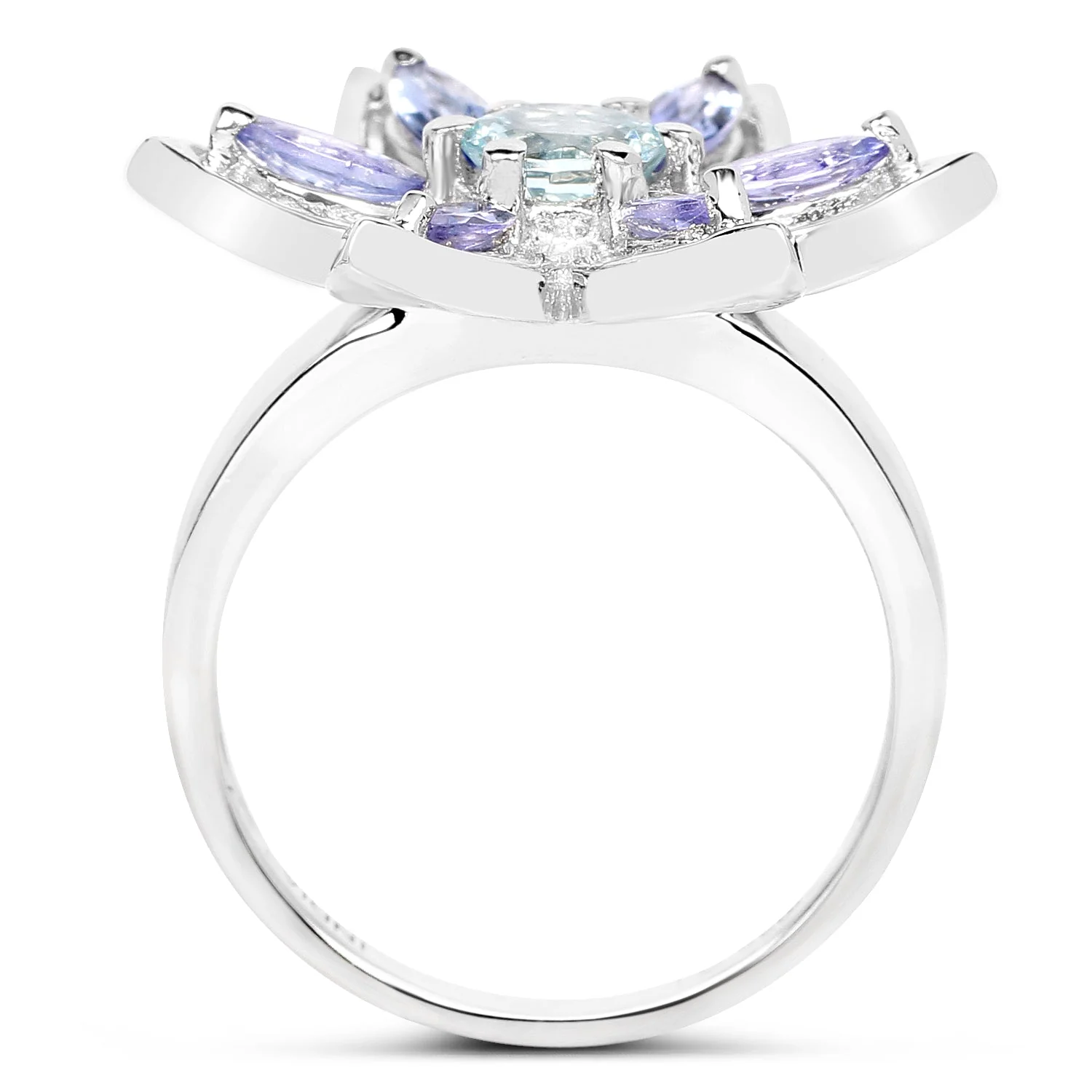 1.34 Carat Genuine Aquamarine and Tanzanite .925 Sterling Silver Ring - Image 2