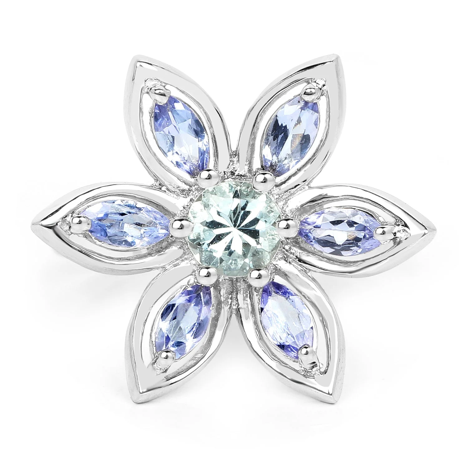 1.34 Carat Genuine Aquamarine and Tanzanite .925 Sterling Silver Ring - Image 3