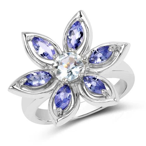 1.34 Carat Genuine Aquamarine and Tanzanite .925 Sterling Silver Ring - Image 4