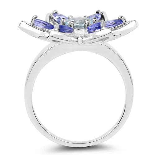 1.34 Carat Genuine Aquamarine and Tanzanite .925 Sterling Silver Ring - Image 5