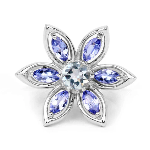 1.34 Carat Genuine Aquamarine and Tanzanite .925 Sterling Silver Ring - Image 6
